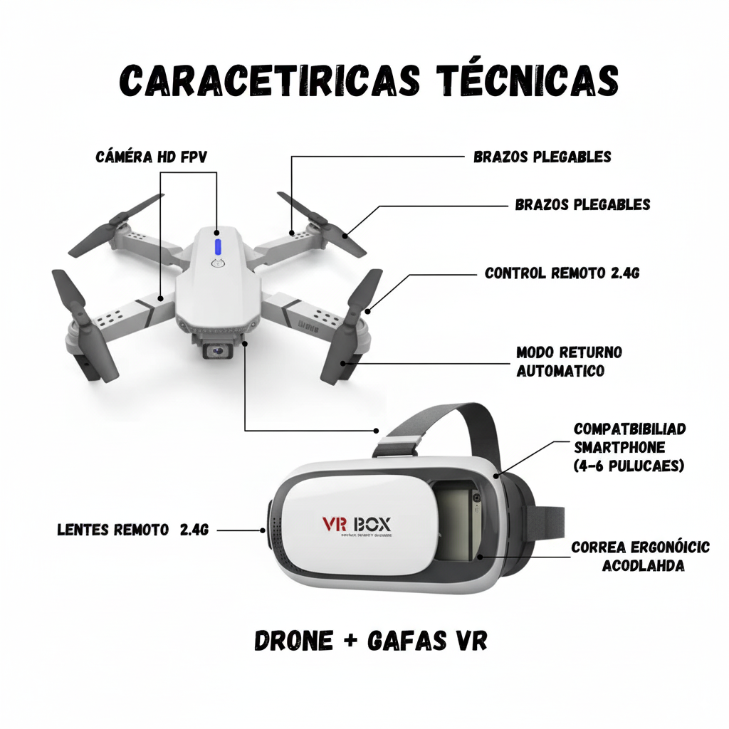 Mini Drone con Cámara 4K Dual Hd + Gafas VR Box